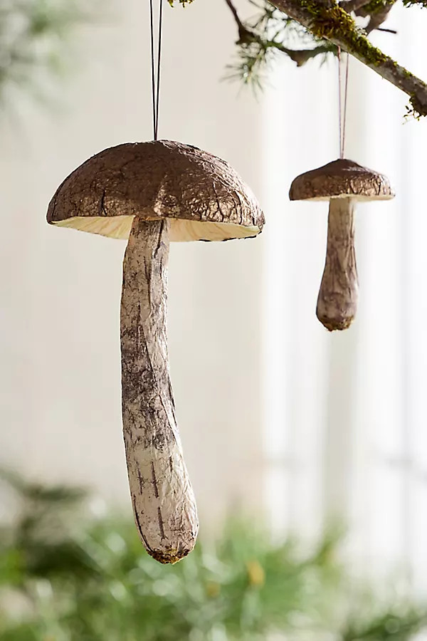 Gold Paper Mache Mushroom Ornament | Terrain