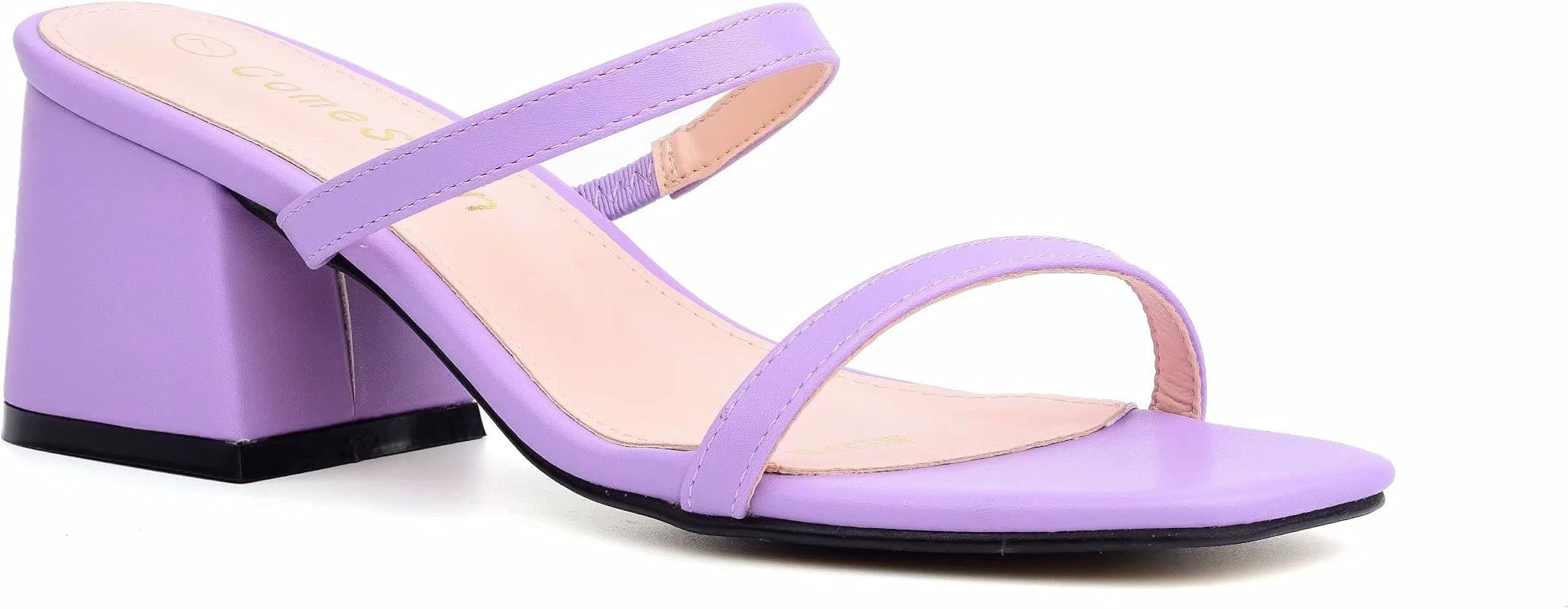 ComeShun Women Low Block Heels Mules Open Toe Ankle Strap Sandals Square Toe Pumps | Amazon (US)