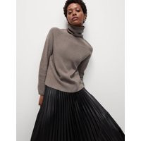 M&S Women's Ribbed Roll Neck Jumper - Nutmeg, Nutmeg,Black,Mid Grey Marl,Lacquer Red | Marks & Spencer (UK)