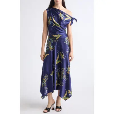 STAUD Portia One-Shoulder Silk Maxi Dress in Tapestry Midnight at Nordstrom, Size 2 | Nordstrom