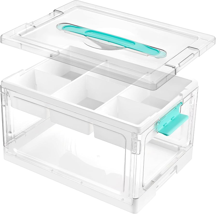 Vtopmart 24 QT Clear Plastic Craft Organizers and Storage Box with Removable Trays and Dividers,A... | Amazon (US)