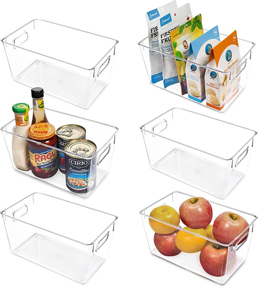 Vtopmart Clear Plastic Pantry Organizer Bins, 6 PCS Food Storage Bins with Handle for Refrigerato... | Amazon (US)