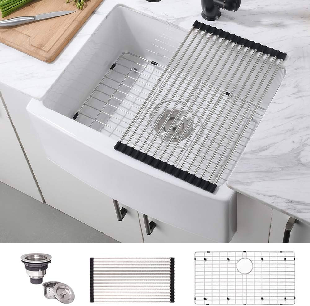 Hovheir 24 Inch Fireclay Farmhouse Kitchen Sink, 24 Laundry Sink White Fireclay Kitchen Sink Apro... | Amazon (US)