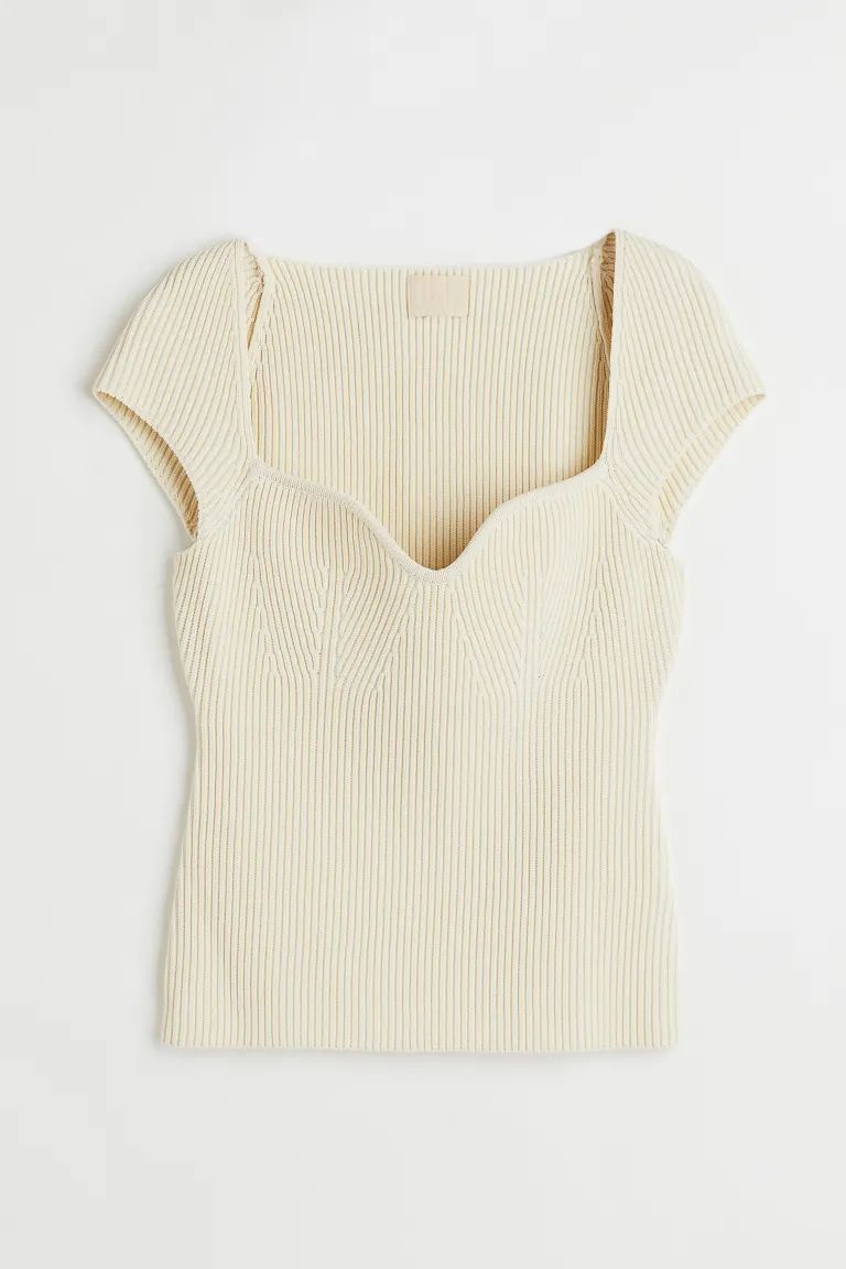 New ArrivalFitted top in a soft, rib-knit viscose blend. Sweetheart neckline, short cap sleeves, ... | H&M (US + CA)