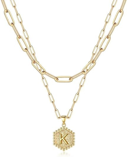 M MOOHAM Dainty Initial Necklaces for Women, 14K-Gold-Plated Layering Necklace for Women Cute Hex... | Amazon (US)