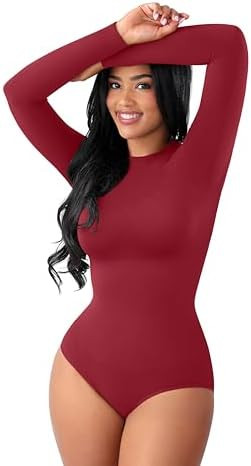 FeelinGirl Shapewear Bodysuit Compression Body Suits Women's Bodysuits High Neck Long Sleeve Plus... | Amazon (US)