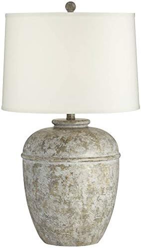 Otero Rustic Southwestern Style Table Lamp Gray Faux Mottled Stone Jug Cream Linen Drum Shade Decor  | Amazon (US)