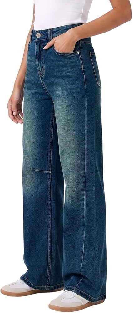 SHEWIN Women Heritage Denim Wide Leg Jeans High Waisted Stretchy Pants | Amazon (US)