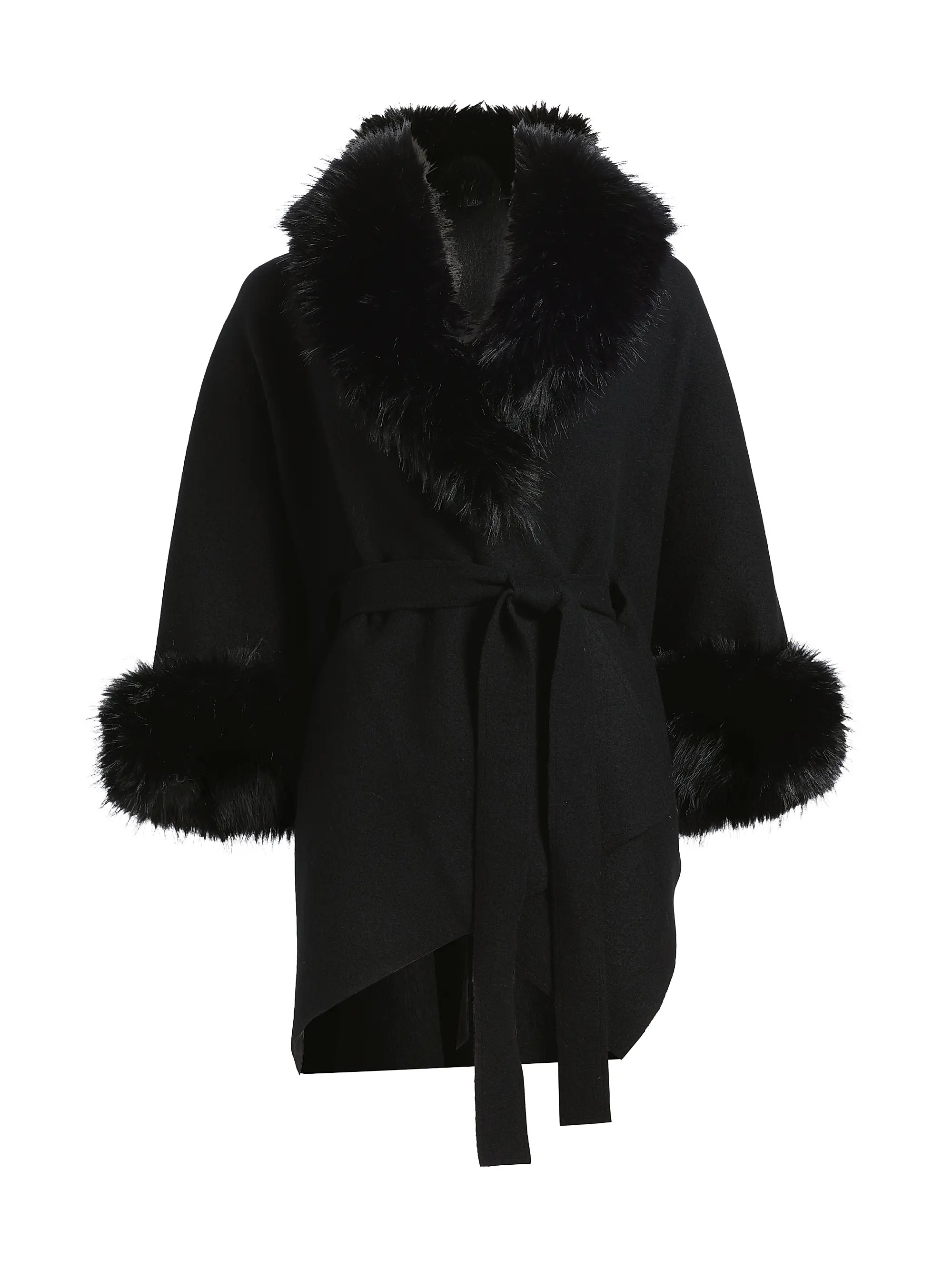 Joanne Faux-Fur Trim Wool Sweater Coat | Saks Fifth Avenue