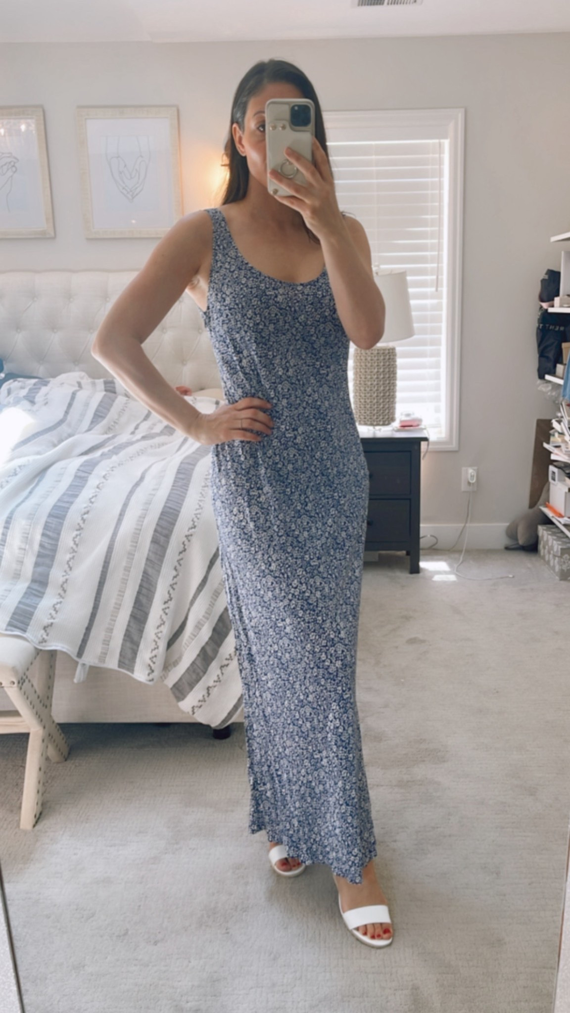 Easy throw on slip dress for #summer!!! Add a Jean jacket for transition cooler nights and flats for the beach or vacation. 

#summerdress #casualdress #bluedress #summeroutfit 

#LTKTravel #LTKSeasonal #LTKOver40