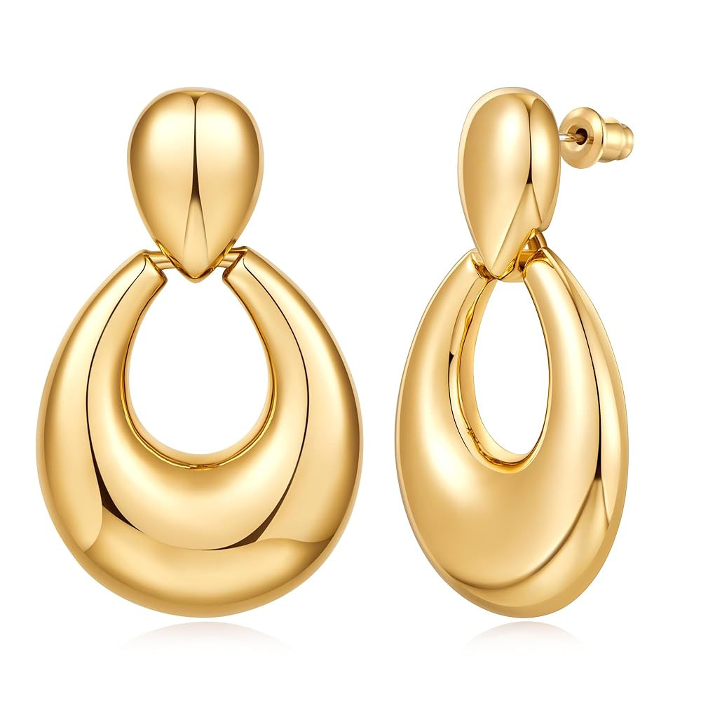 Large Geometric Drop Dangle Earrings for Women 18K Gold Long Waterdrop Link Dangle Earrings Trend... | Amazon (US)