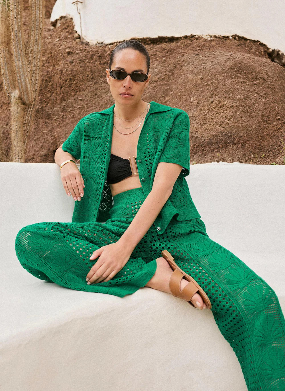 Green Crochet Shell Shirt | Mint Velvet