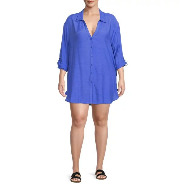 Time and Tru Women's and Women's Plus Size Button Front Cover-Up Shirt | Walmart (US)