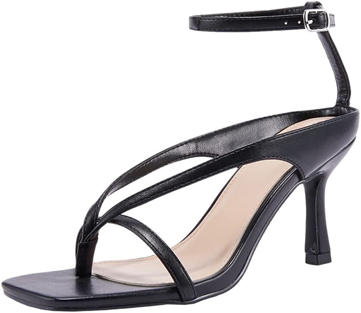VETASTE Women's Kitten Heel Sandals Square Toe Ankle Strappy Stiletto Heel Party Dress Shoes | Amazon (US)