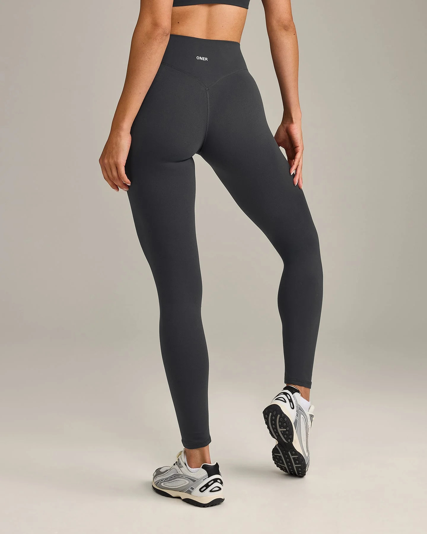 SoftMotion™ High Waisted Leggings with Grey Logo 
 Coal | Oner Active (UK / US)