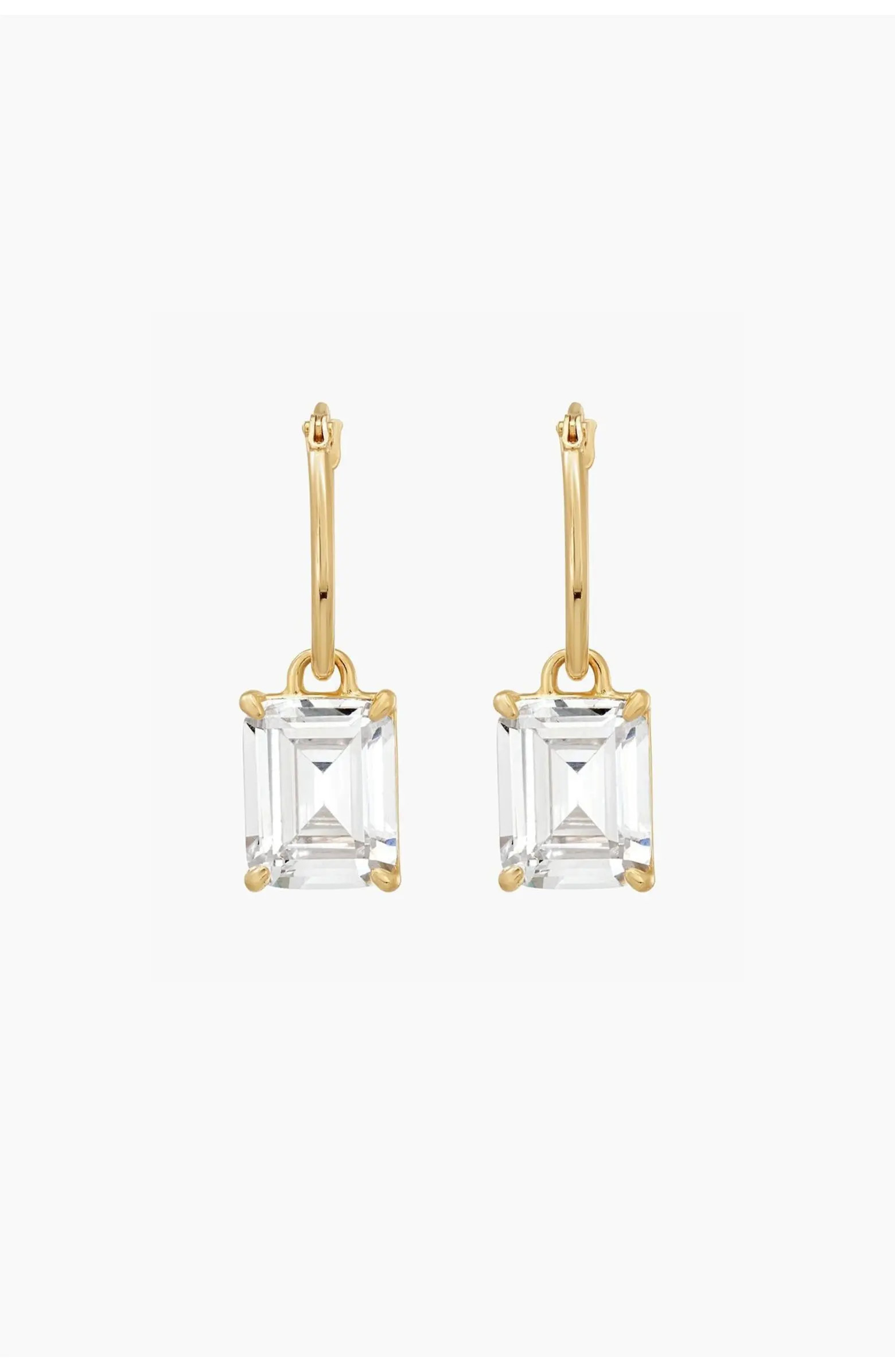 Sterling Silver 18k Gold Plated Sparkle Dangling Pendant Hoop Earrings | Nordstrom