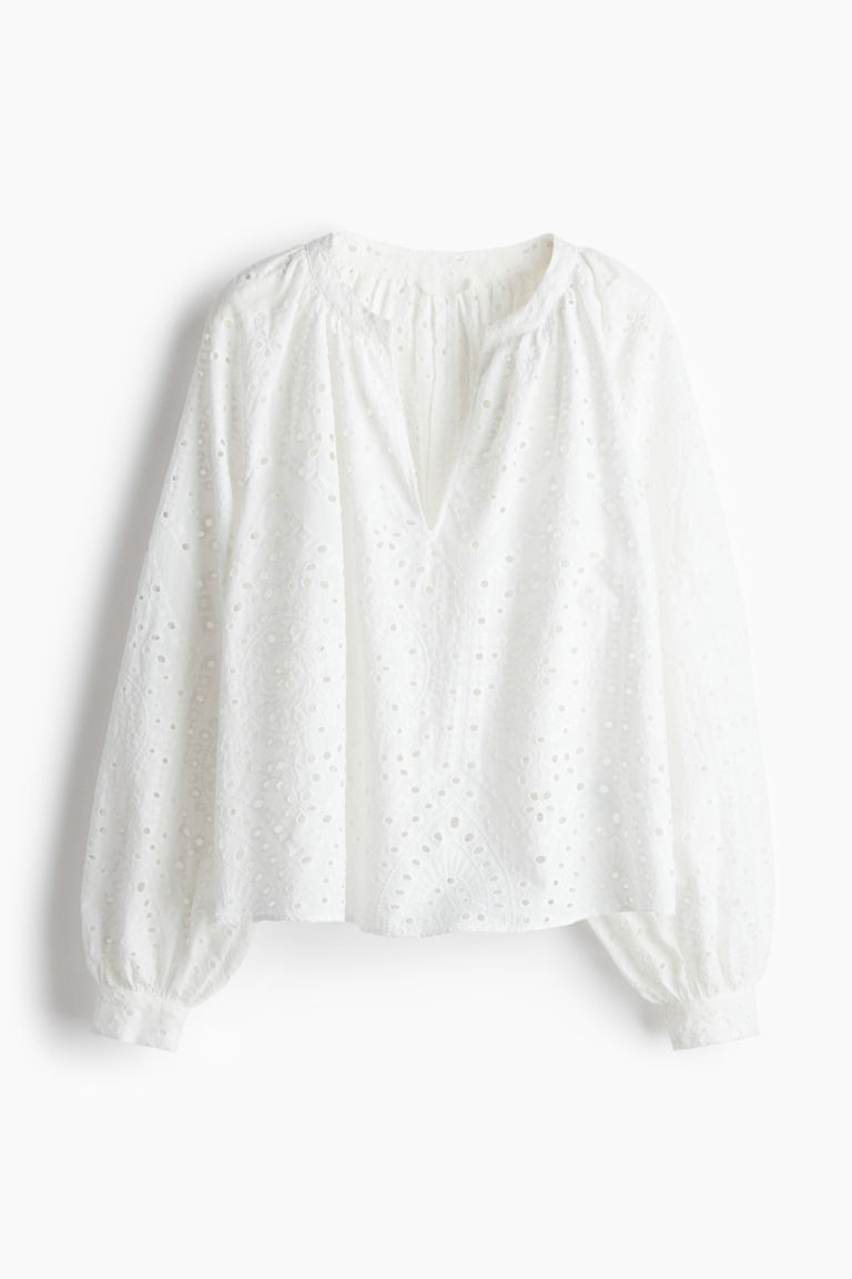 H & M - Blouse with Eyelet Embroidery - White | H&M (US + CA)