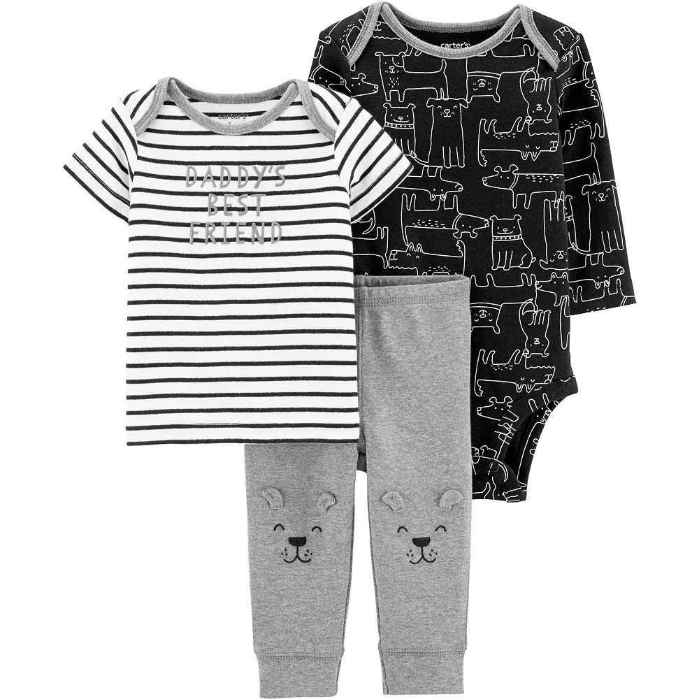 Baby Boy Carter's 3 Piece "Daddy's Best Friend" Striped Tee, Dog Bodysuit & Pants Set | Kohl's