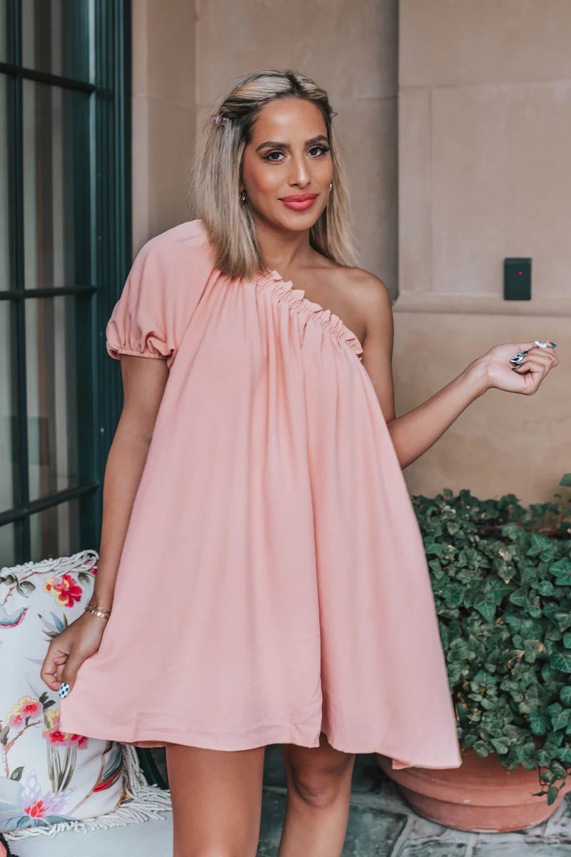 Divine Darling Peach One Shoulder Dress | Apricot Lane Boutique