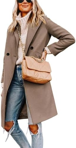 Hooever Women's Winter Wool Coat Casual Notch Lapel Single-Breasted Peacoat | Amazon (US)