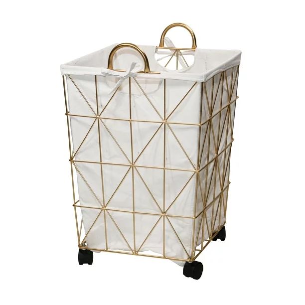 Mainstays Square Symmetrical Pattern Metal Hamper with Wheels, Gold and Natural - Walmart.com | Walmart (US)