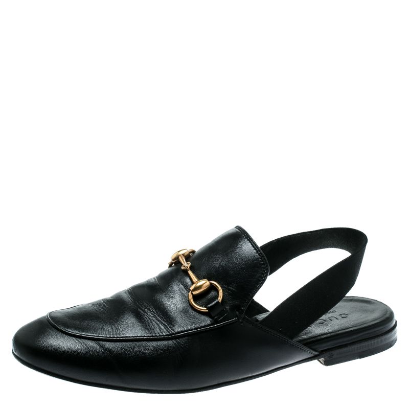 Gucci Black Leather Princetown Horsebit Detail Slide Loafers Size 40 | The Luxury Closet