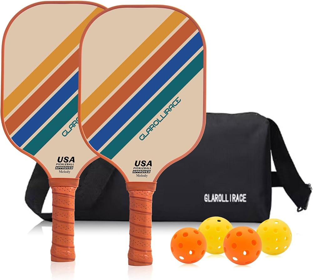 Pickleball Paddles Set of 2 Fiberglass Pickle Ball Paddles/Pickleball Set of 4 Wood Paddles,Retro... | Amazon (US)
