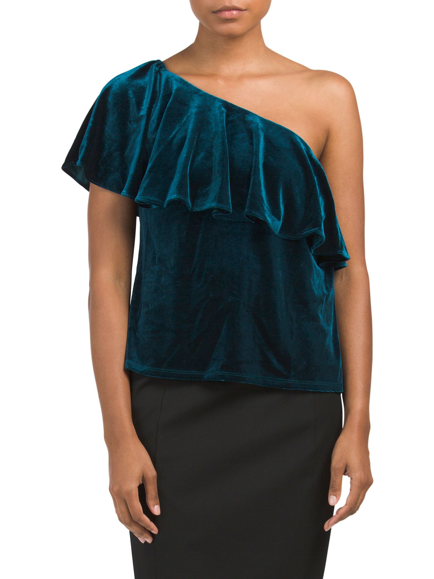 Velvet One Shoulder Ruffle Top | TJ Maxx