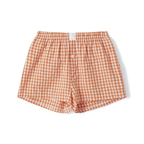 Womens Boxer Shorts Gingham Y2k Pajama Cute Plaid Striped Print Lounge Sleep Shorts Orange M | Amazon (US)