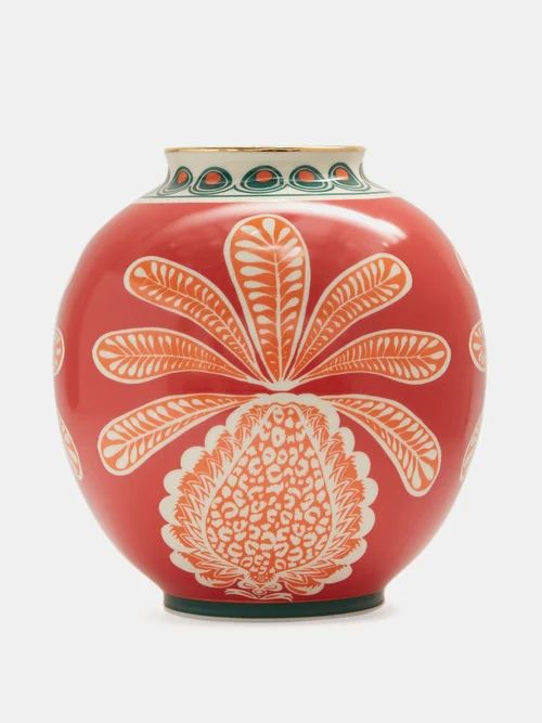 La DoubleJ - Big Pineapple 18kt-gilded Porcelain Vase - Womens - Red Multi | Matches (US)
