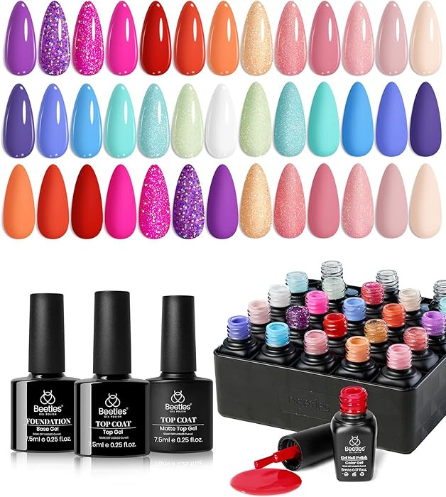 Beetles Gel Nail Polish Set, 20 Colors Blue Nude Pink Purple Orange Glitter Gel Polish Glamour Ga... | Amazon (US)