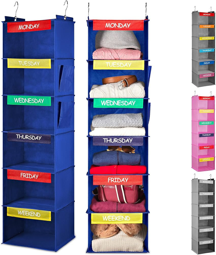 Handy Laundry Hanging Clothes Organizer for Kids - 6-Shelf Closet Daily Clothing Organization Lab... | Amazon (US)