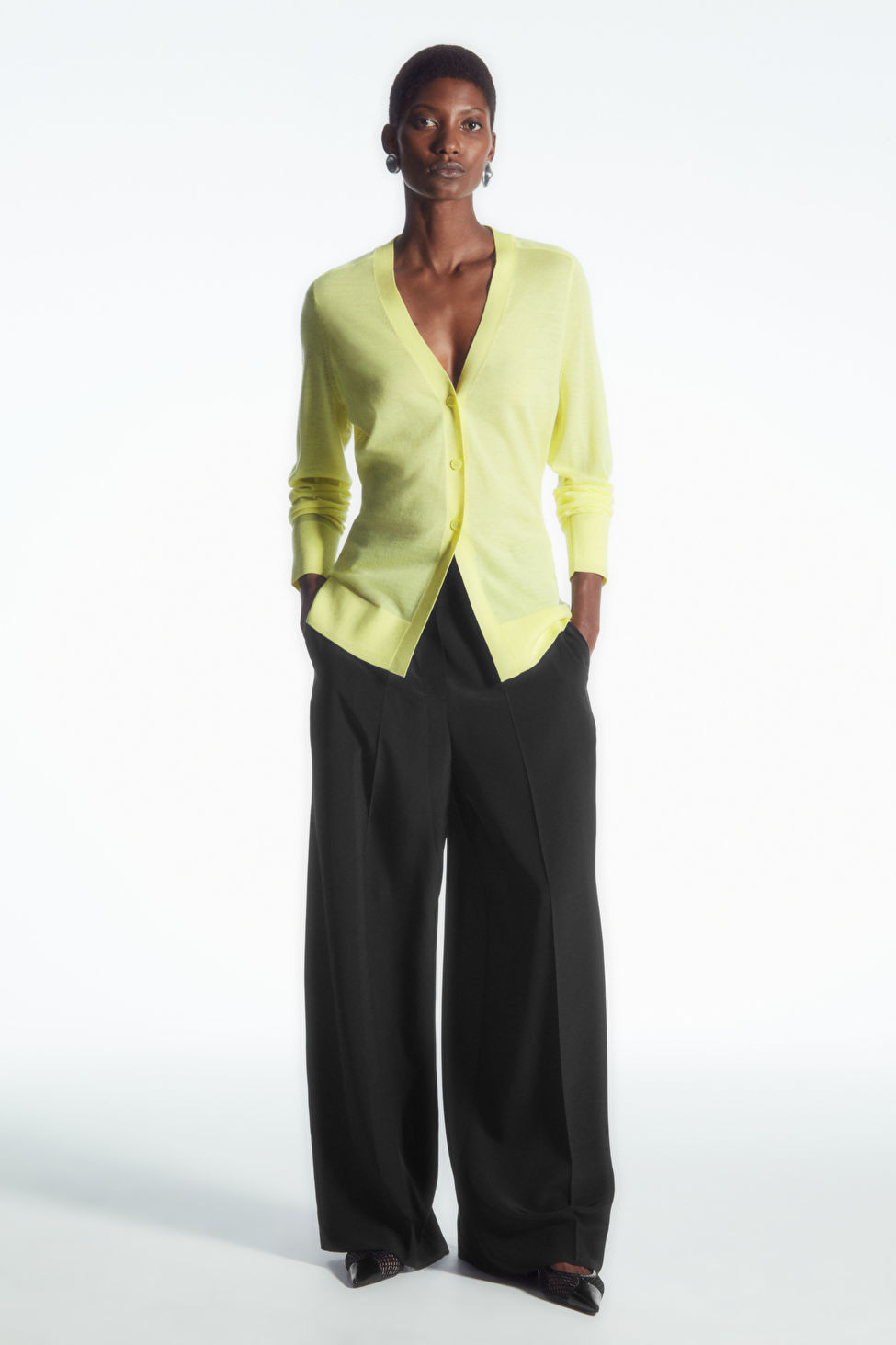 V-NECK WOOL CARDIGAN - YELLOW - COS | COS (EU)