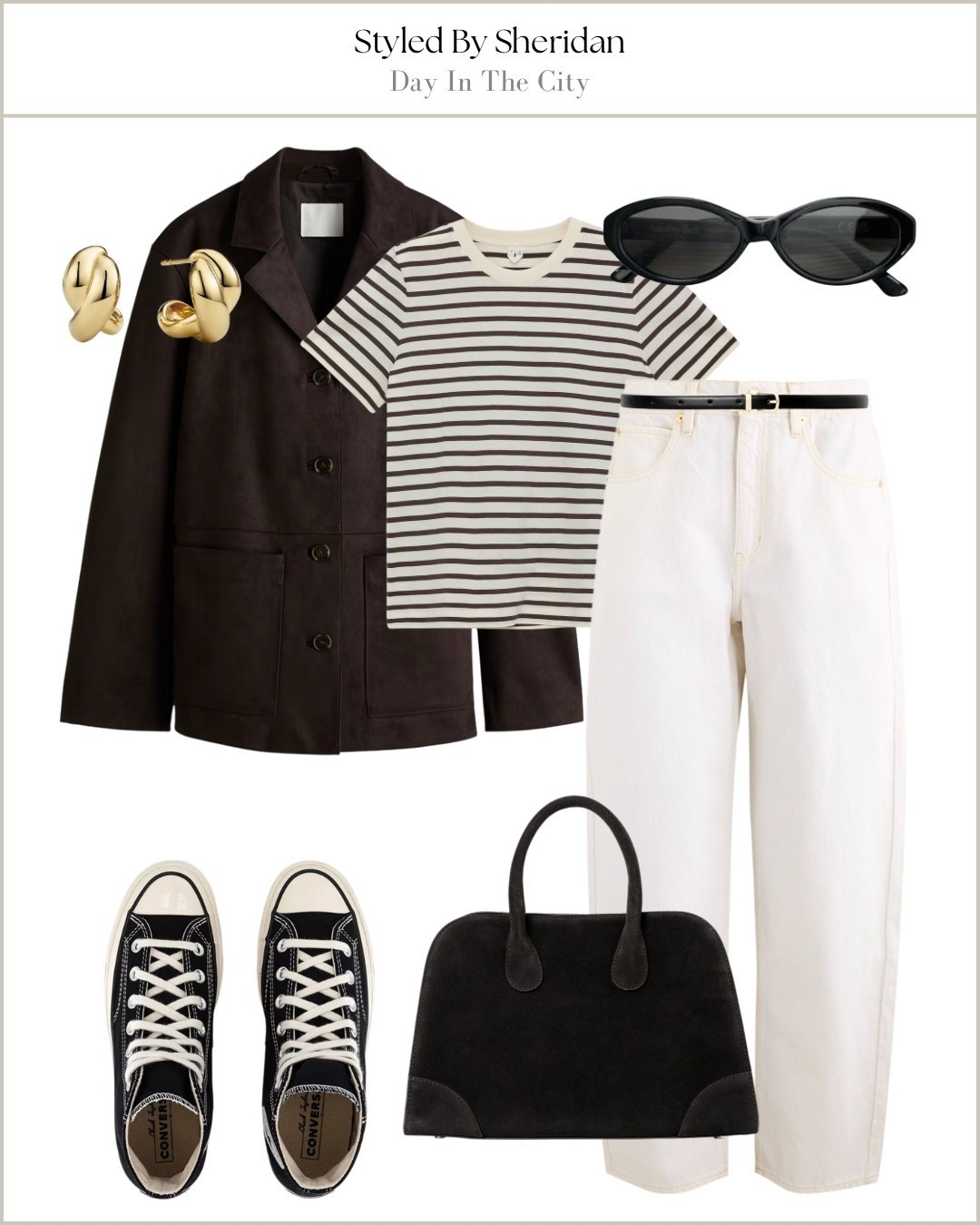 Chocolate brown jacket outfit idea 💡 

Barrel leg jeans / striped top / converse / bowling bag 

#LTKstyletip #LTKbag #LTKshoes