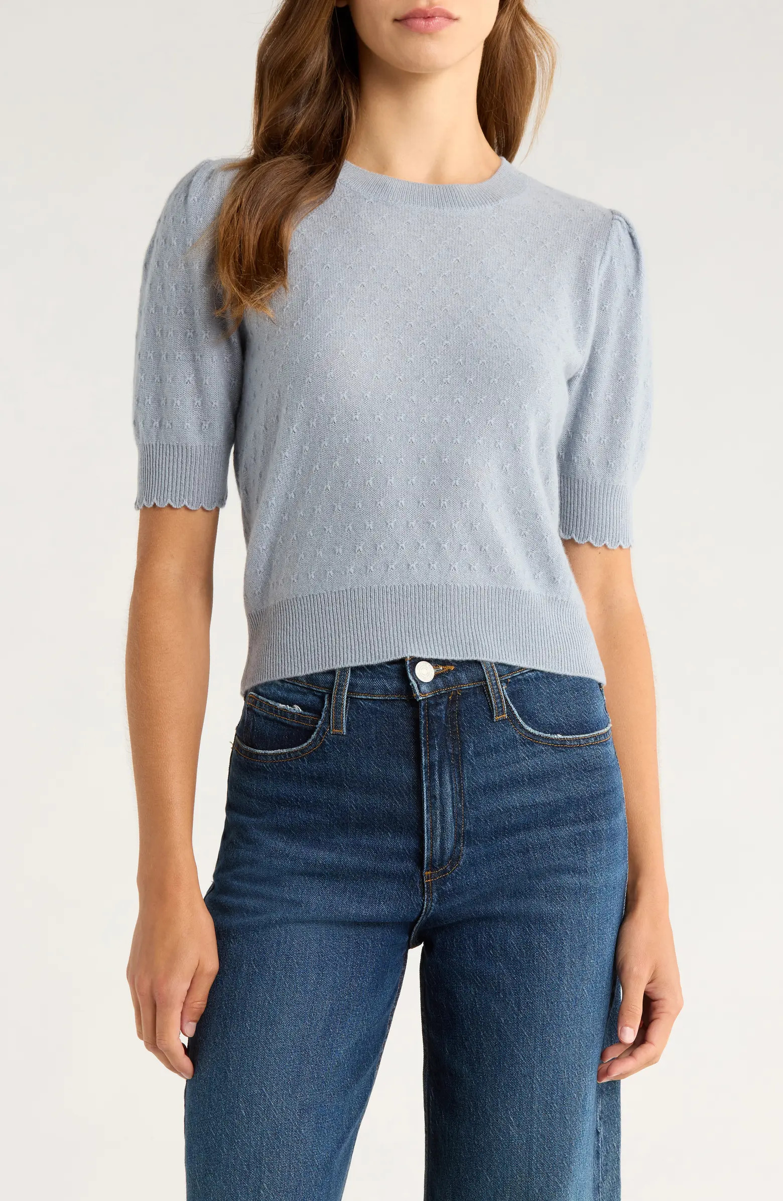 Puff Sleeve Pointelle Cashmere Sweater | Nordstrom Rack