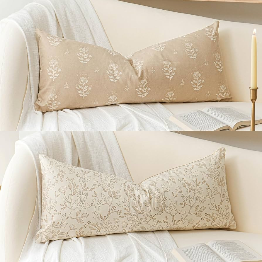 SageSelvas Farmhouse Decorative Throw Pillow Cover 14X36, Cream Accent Lumbar Throw Pillow for Be... | Amazon (US)