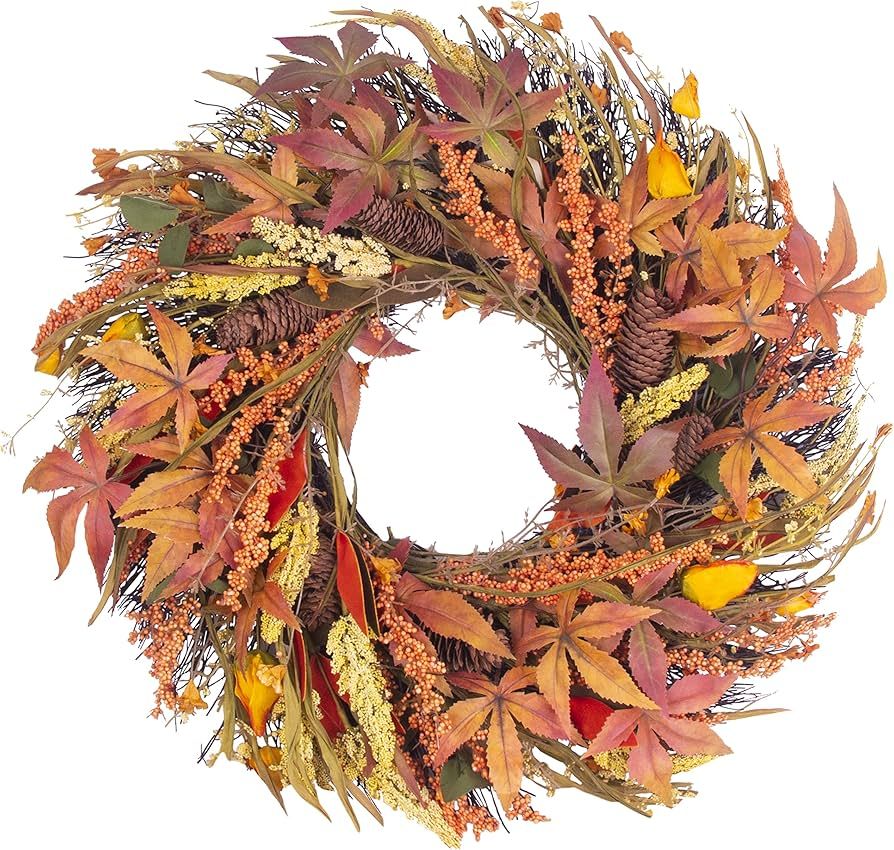 Fall Wreath 24 Inches Large Farmhouse Autumn Harvest Wreaths with Straw Wheat Maple Leaf Grain fo... | Amazon (US)