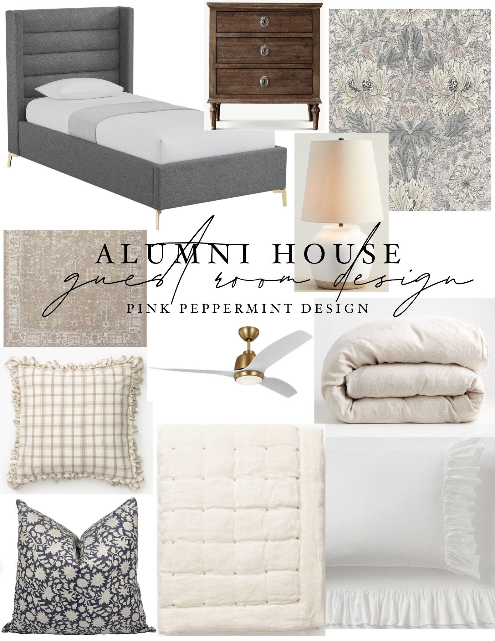 Guest bedroom design details. Pillows, quilt, sheets, twin bed, nightstand, wallpaper.

#LTKhome #LTKfindsunder50 #LTKfindsunder100