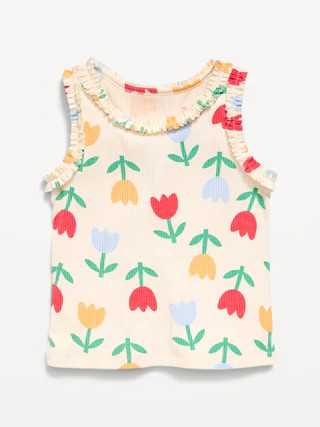 Printed Sleeveless Ruffle-Trim Ribbed Top for Toddler Girls | Old Navy (US)