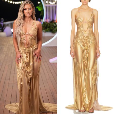Ariana Madix’s Gold Cutout Gown on Love Island 📸= @arianamadix 
