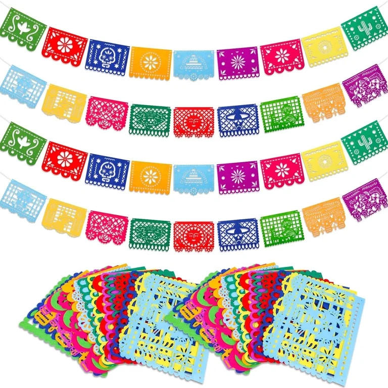 4 Pack Fiesta Banner Colorful Felt Papel Picado Banner for Cinco de Mayo Day of the Dead Mexican ... | Walmart (US)