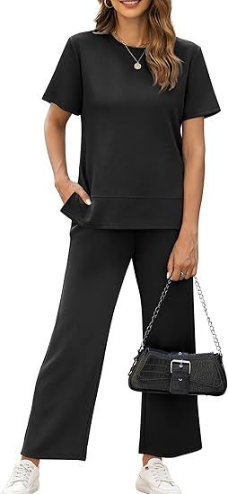 XIEERDUO Women's 2 Piece Lounge Set Fashion Travel Outfits Vacation Tracksuit Comfy Wide Leg Airp... | Amazon (US)