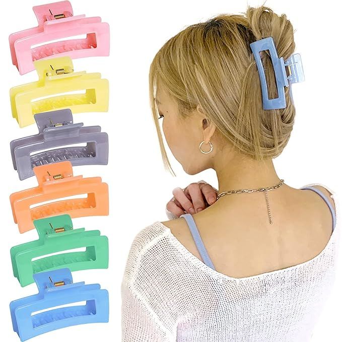 "6-Piece Women's Hair Claw Clips - Rectangle Shape, Fashionable & Colorful Styling Jaw Clips - Id... | Amazon (US)