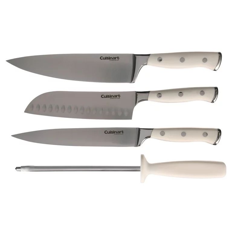 Cuisinart Classic Forged Triple Rivet 15-Piece Cutlery Set with Block, White and Stainless | Walmart (US)