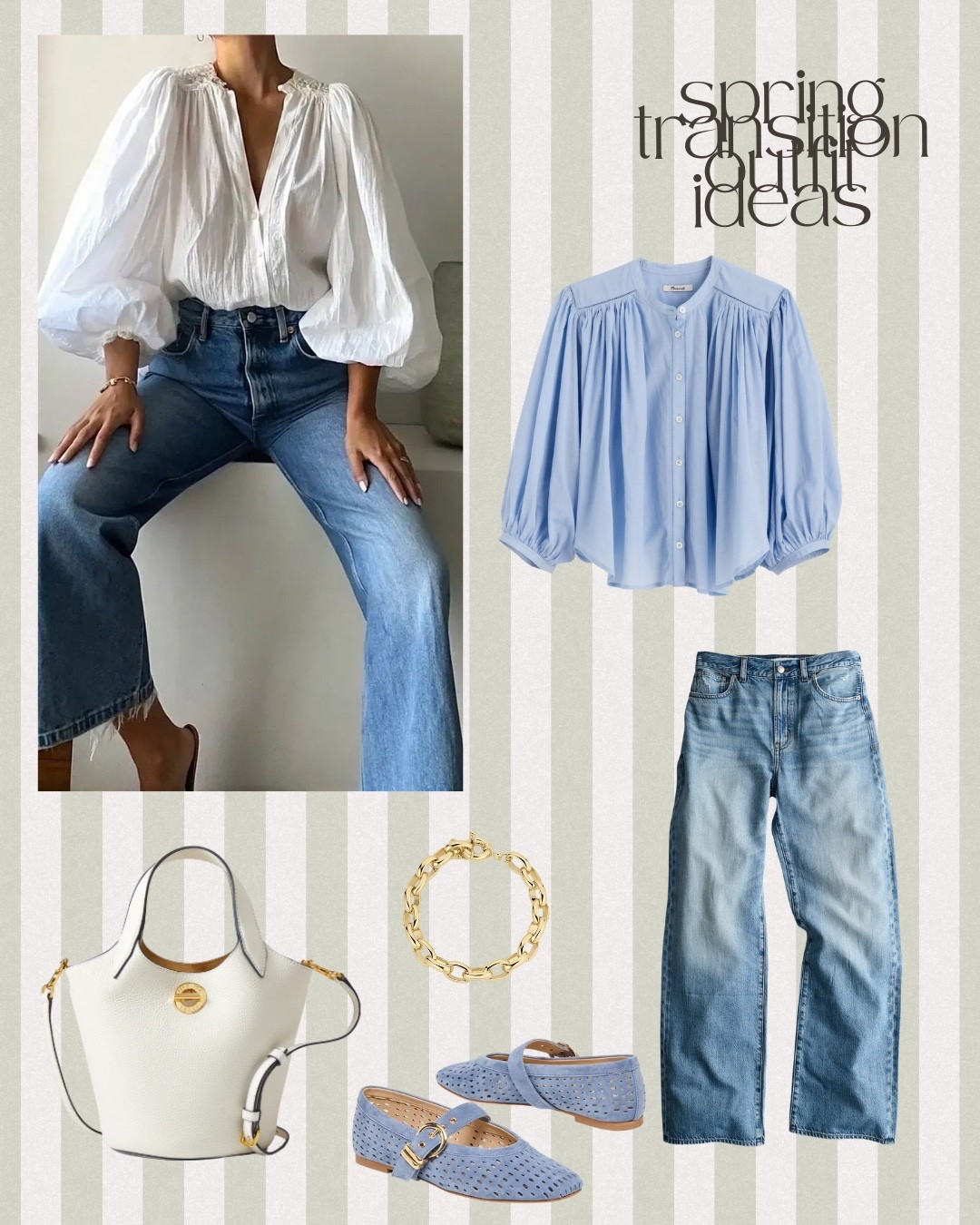 My kind of everyday outfit as we head into spring. With the elevated button up that is billowy paired with a relaxed pair of jeans. Add the perfect spring accessories to complete the outfit!

#LTKootd #LTKMidsize #LTKOver40