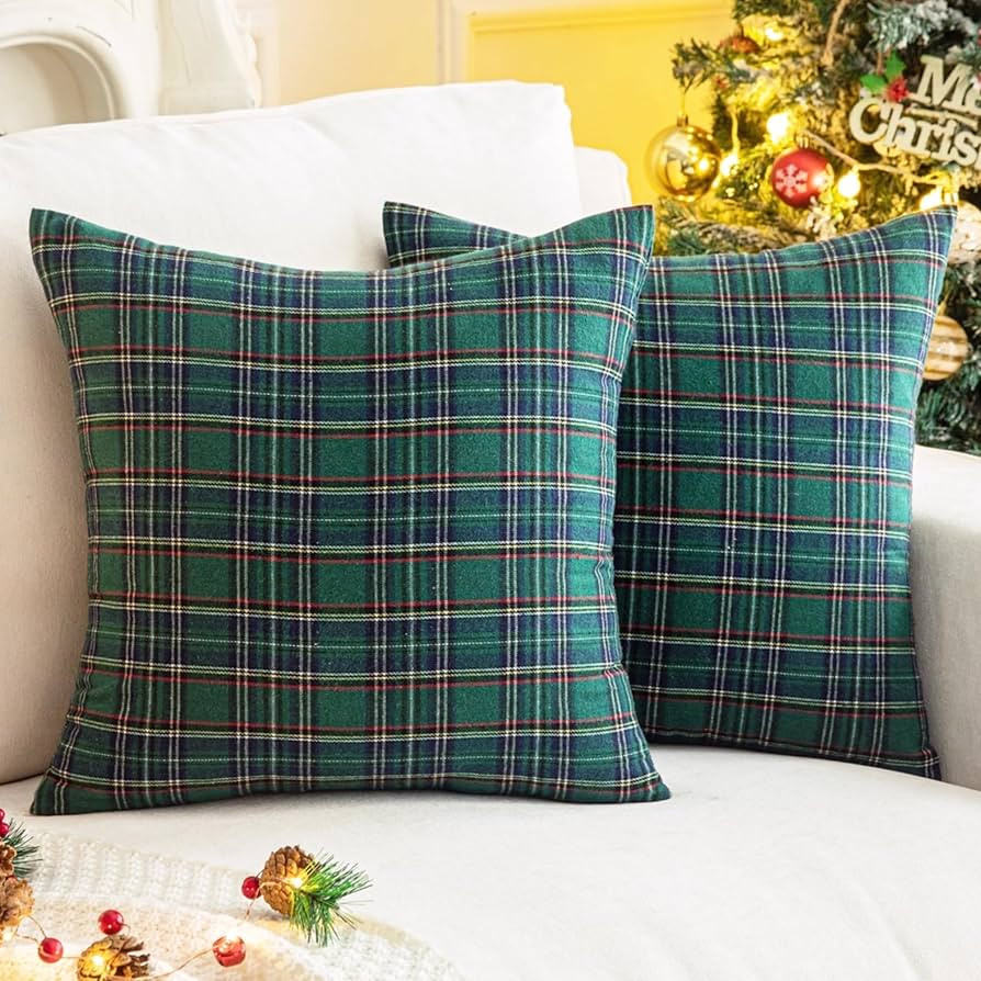 AQOTHES Pack of 2 Christmas Plaid Decorative Throw Pillow Covers Scottish Tartan Cushion Case for... | Amazon (US)