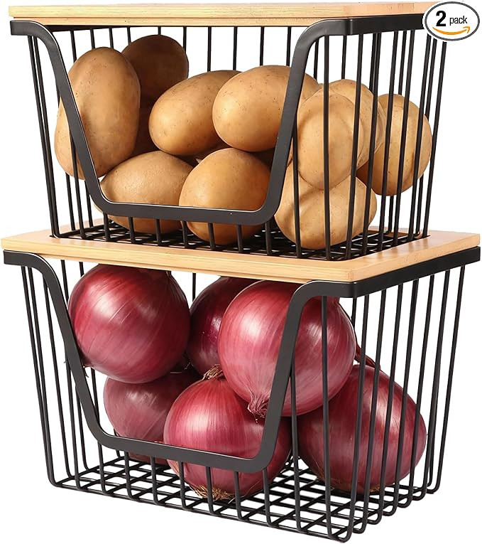 2 Pack Onion and Potato Storage Bins, Stackable Pantry Organizers Storage, Large Wire Storage Bas... | Amazon (US)