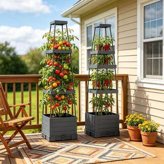 2PK Raised Garden Bed with Trellis, Self Watering Planter Box, Adjustable Vertical Garden Planter for Climbing Plants | The Home Depot