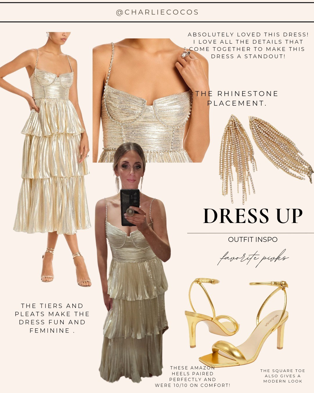 Self portrait metallic gold tiered dress runs true to size. Wearing a size 8, could have gone with a 6.Formal evening dresses. Wedding guest dress. Black tie dresses. Amazon fashion. Spring dresses. Amazon heels. Amazon sandals. Shopbop picks 

#LTKfindsunder50 #LTKparties #LTKGala