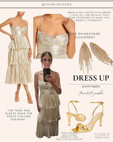 Self portrait metallic gold tiered dress runs true to size. Wearing a size 8, could have gone with a 6.Formal evening dresses. Wedding guest dress. Black tie dresses. Amazon fashion. Spring dresses. Amazon heels. Amazon sandals. Shopbop picks 

#LTKfindsunder50 #LTKparties #LTKGala